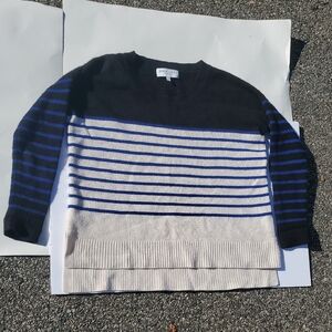 Derek Lam IOC Athleta Cashmere Black and Blue Striped Crewneck Sweater Small
